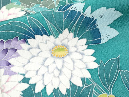 平和屋着物●極上　振袖　友禅　作家物　草花文　暈し染め　紺藍色地　逸品　CYAA4494s6