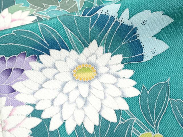 平和屋着物●極上　振袖　友禅　作家物　草花文　暈し染め　紺藍色地　逸品　CYAA4494s6