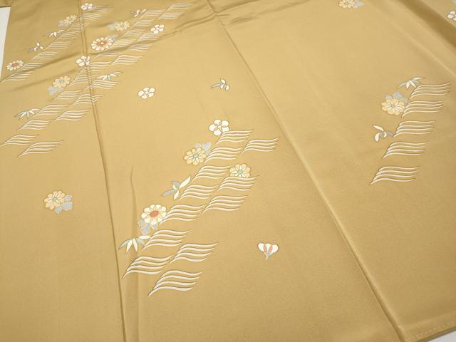 平和屋本店●極上　創業460年・千總　訪問着　駒刺繍　舞花文　金彩　黄橡色地　三越扱い　逸品　CYAA4495s6