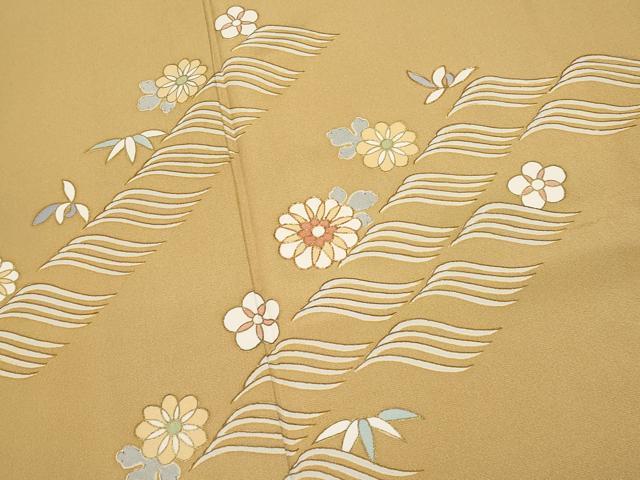 平和屋本店●極上　創業460年・千總　訪問着　駒刺繍　舞花文　金彩　黄橡色地　三越扱い　逸品　CYAA4495s6