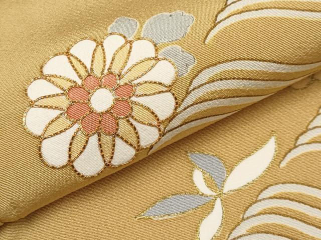 平和屋本店●極上　創業460年・千總　訪問着　駒刺繍　舞花文　金彩　黄橡色地　三越扱い　逸品　CYAA4495s6