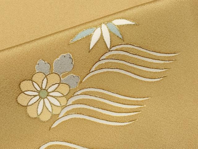 平和屋本店●極上　創業460年・千總　訪問着　駒刺繍　舞花文　金彩　黄橡色地　三越扱い　逸品　CYAA4495s6