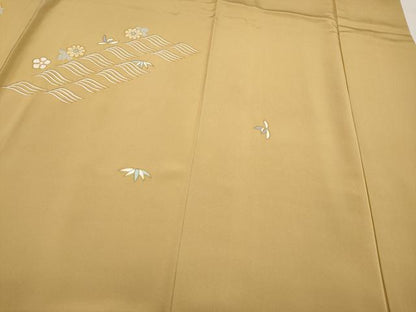 平和屋本店●極上　創業460年・千總　訪問着　駒刺繍　舞花文　金彩　黄橡色地　三越扱い　逸品　CYAA4495s6