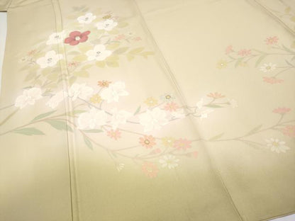 平和屋着物●極上　訪問着　作家物　手描き　刺繍　枝花文　暈し染め　金銀彩　蜂蜜色地　逸品　CYAA4497s6