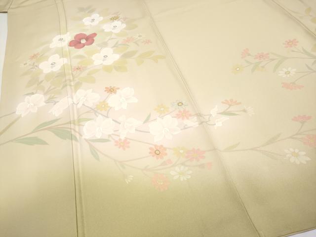 平和屋着物●極上　訪問着　作家物　手描き　刺繍　枝花文　暈し染め　金銀彩　蜂蜜色地　逸品　CYAA4497s6