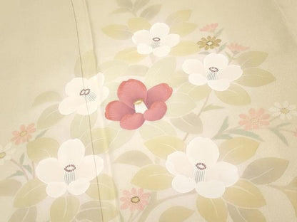 平和屋着物●極上　訪問着　作家物　手描き　刺繍　枝花文　暈し染め　金銀彩　蜂蜜色地　逸品　CYAA4497s6