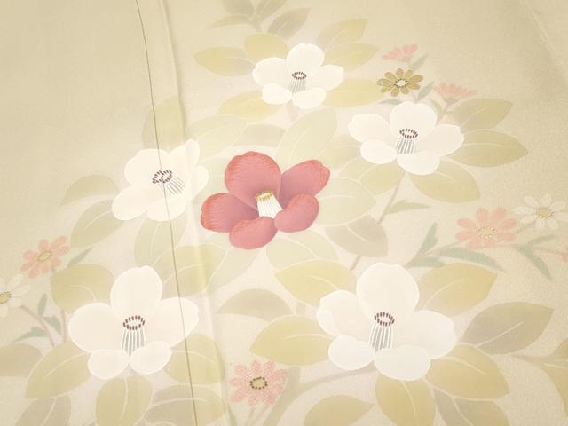 平和屋着物●極上　訪問着　作家物　手描き　刺繍　枝花文　暈し染め　金銀彩　蜂蜜色地　逸品　CYAA4497s6