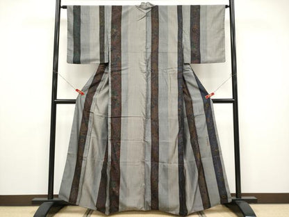 平和屋着物●極上　前田仁仙　仁仙更紗　紬　花鳥間道　煤色地　逸品　CYAA4500s6