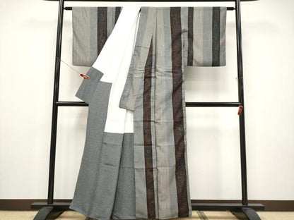 平和屋着物●極上　前田仁仙　仁仙更紗　紬　花鳥間道　煤色地　逸品　CYAA4500s6