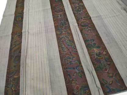 平和屋着物●極上　前田仁仙　仁仙更紗　紬　花鳥間道　煤色地　逸品　CYAA4500s6