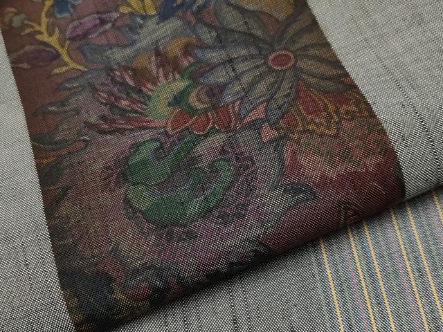 平和屋着物●極上　前田仁仙　仁仙更紗　紬　花鳥間道　煤色地　逸品　CYAA4500s6