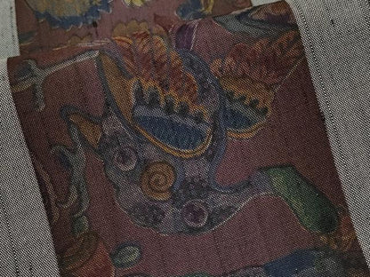 平和屋着物●極上　前田仁仙　仁仙更紗　紬　花鳥間道　煤色地　逸品　CYAA4500s6