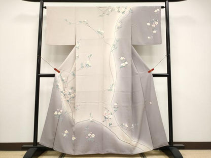 平和屋着物●極上　訪問着　友禅　作家物　枝花文　暈し染め　灰桜色地　逸品　CYAA4503s6