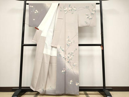 平和屋着物●極上　訪問着　友禅　作家物　枝花文　暈し染め　灰桜色地　逸品　CYAA4503s6