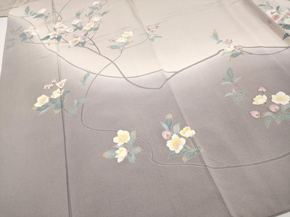 平和屋着物●極上　訪問着　友禅　作家物　枝花文　暈し染め　灰桜色地　逸品　CYAA4503s6