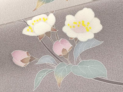 平和屋着物●極上　訪問着　友禅　作家物　枝花文　暈し染め　灰桜色地　逸品　CYAA4503s6
