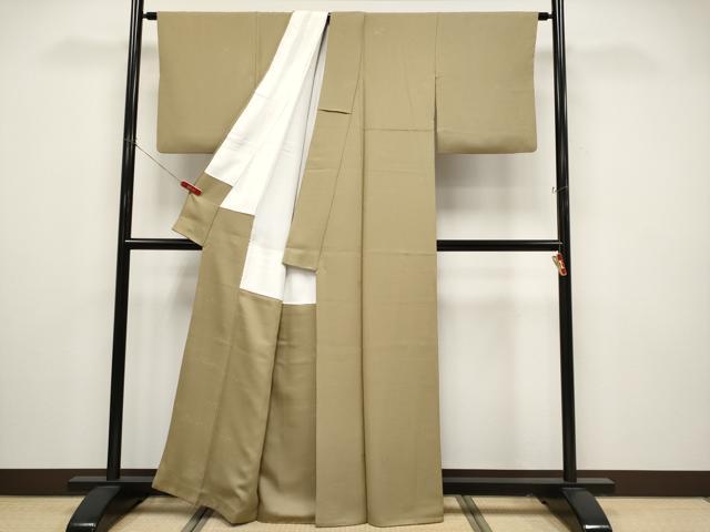 平和屋着物●極上　本加賀友禅作家　由水煌人監修　色無地　寿光織　加賀の季寄せ　朽葉色地　反端付き　逸品　CYAA4504s6