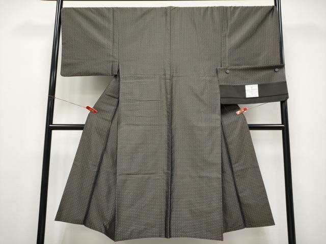 平和屋本店●極上 男性 お召 格子柄 おりころも 反端付き 逸品 CYAA4509s6