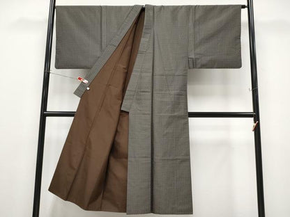 平和屋本店●極上 男性 お召 格子柄 おりころも 反端付き 逸品 CYAA4509s6