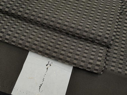 平和屋本店●極上 男性 お召 格子柄 おりころも 反端付き 逸品 CYAA4509s6