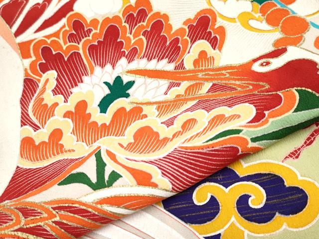 平和屋本店●極上　アンティーク　大正ロマン　振袖　松竹梅群鶴文　黒地　金彩　逸品　CYAA4515s6