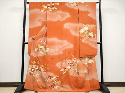 平和屋本店●極上 アンティーク 大正ロマン 中国三大刺繍 相良刺繍 振袖 雲取り枝花文 金彩 丹色地 逸品 CYAA4516s6
