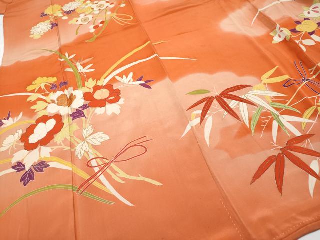 平和屋本店●極上 アンティーク 大正ロマン 中国三大刺繍 相良刺繍 振袖 雲取り枝花文 金彩 丹色地 逸品 CYAA4516s6