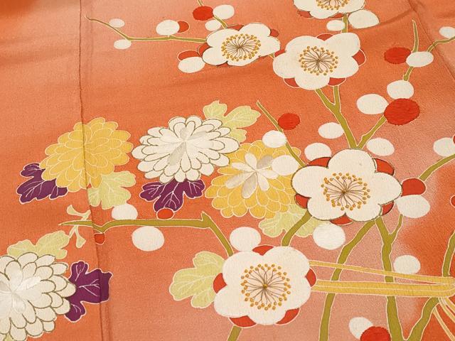平和屋本店●極上 アンティーク 大正ロマン 中国三大刺繍 相良刺繍 振袖 雲取り枝花文 金彩 丹色地 逸品 CYAA4516s6