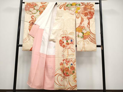 平和屋本店●極上　アンティーク　大正ロマン　振袖　駒刺繍　薬玉花文　金彩　丁子色地　逸品　CYAA4518s6