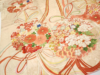 平和屋本店●極上　アンティーク　大正ロマン　振袖　駒刺繍　薬玉花文　金彩　丁子色地　逸品　CYAA4518s6
