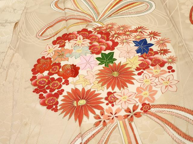 平和屋本店●極上　アンティーク　大正ロマン　振袖　駒刺繍　薬玉花文　金彩　丁子色地　逸品　CYAA4518s6