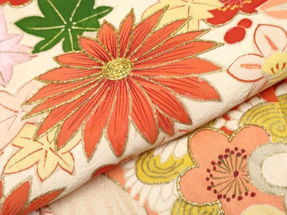 平和屋本店●極上　アンティーク　大正ロマン　振袖　駒刺繍　薬玉花文　金彩　丁子色地　逸品　CYAA4518s6
