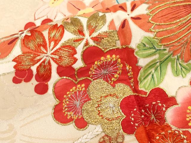 平和屋本店●極上　アンティーク　大正ロマン　振袖　駒刺繍　薬玉花文　金彩　丁子色地　逸品　CYAA4518s6