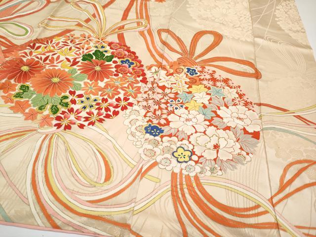 平和屋本店●極上　アンティーク　大正ロマン　振袖　駒刺繍　薬玉花文　金彩　丁子色地　逸品　CYAA4518s6