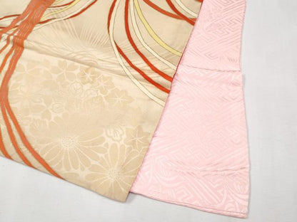 平和屋本店●極上　アンティーク　大正ロマン　振袖　駒刺繍　薬玉花文　金彩　丁子色地　逸品　CYAA4518s6