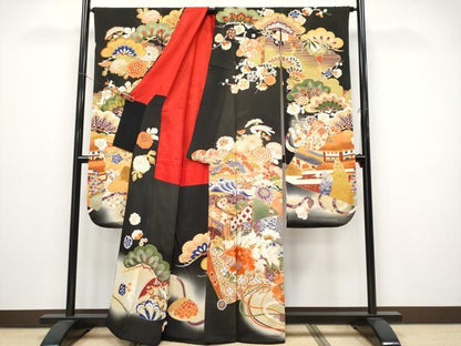 平和屋本店●極上　アンティーク　大正ロマン　振袖　駒刺繍　御所車吉祥花文　暈し染め　金彩　逸品　CYAA4519