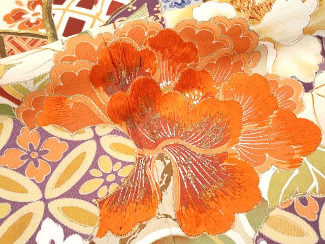 平和屋本店●極上　アンティーク　大正ロマン　振袖　駒刺繍　御所車吉祥花文　暈し染め　金彩　逸品　CYAA4519