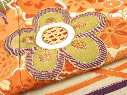 平和屋本店●極上　アンティーク　大正ロマン　振袖　駒刺繍　御所車吉祥花文　暈し染め　金彩　逸品　CYAA4519