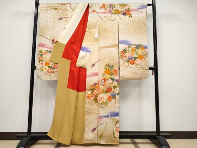 平和屋本店●極上 アンティーク 大正ロマン 振袖 花紐文 暈し染め 金彩 丁子色地 逸品 CYAA4520s6