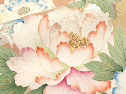 平和屋本店●極上　アンティーク 大正ロマン 振袖 駒刺繍 相良刺繍 鳳凰草花文 暈し染 金彩 鬼しぼ縮緬 紅海老茶色地 逸品　CYAA4522s6