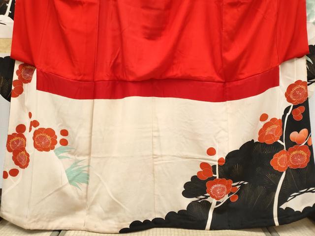 平和屋本店●極上　アンティーク　大正ロマン　振袖　駒刺繍　霞梅松文　黒地　金彩　逸品　CYAA4523s6