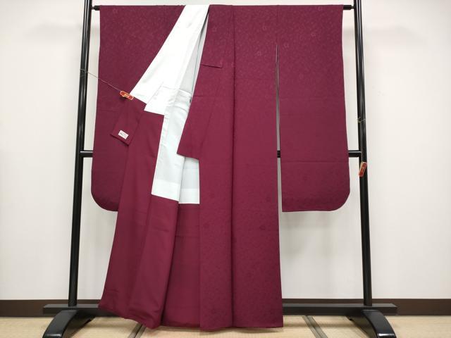 平和屋着物●極上　振袖・長襦袢・袋帯セット　色無地　舞桜地紋　葡萄色地　やまと誂製　逸品　CYAA4524s6