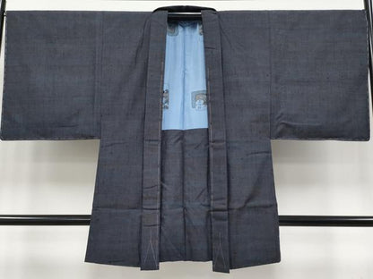 平和屋着物●極上　男性　結城紬　奥順　はたおり娘　濃紺地　証紙付き　逸品　未使用　CYAA4527s6