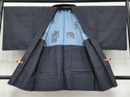 平和屋着物●極上　男性　結城紬　奥順　はたおり娘　濃紺地　証紙付き　逸品　未使用　CYAA4527s6