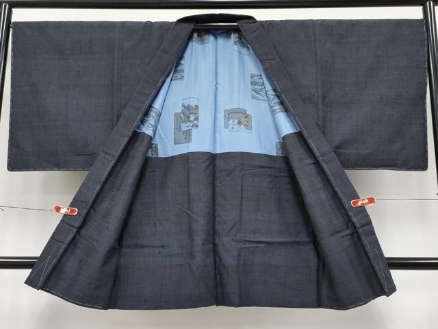 平和屋着物●極上　男性　結城紬　奥順　はたおり娘　濃紺地　証紙付き　逸品　未使用　CYAA4527s6