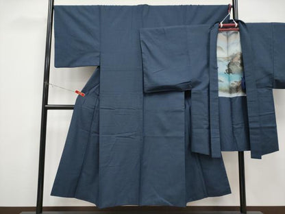 平和屋着物●極上　男性　紬　アンサンブル　亀甲柄　羽織紐付き　逸品　CYAA4529s6