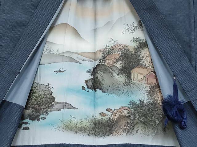 平和屋着物●極上　男性　紬　アンサンブル　亀甲柄　羽織紐付き　逸品　CYAA4529s6
