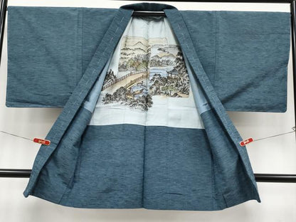 平和屋着物●極上　男性　紬　アンサンブル　錆鼠色地　逸品　未使用　CYAA4538s6