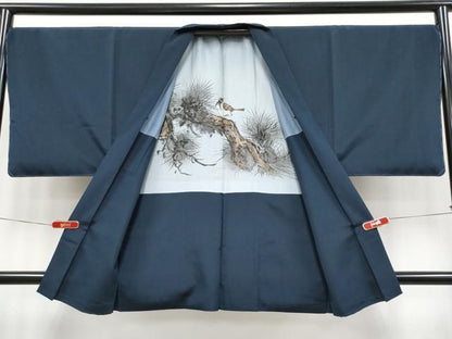 平和屋着物●極上　男性　色無地　アンサンブル　鬼しぼ縮緬　藍鉄色地　逸品　未使用　CYAA4542s6