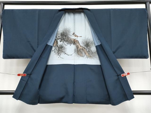 平和屋着物●極上　男性　色無地　アンサンブル　鬼しぼ縮緬　藍鉄色地　逸品　未使用　CYAA4542s6